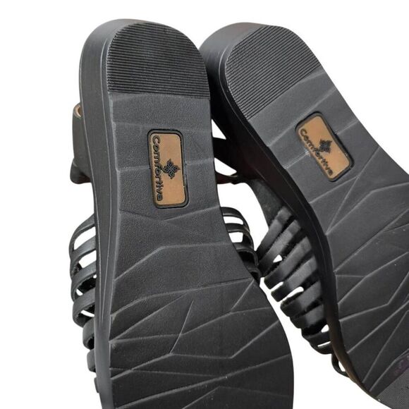 Comfortiva Strappy Sandals Women 7W Black Leather Pillowtop Memory Foam Open Toe - Picture 7 of 8